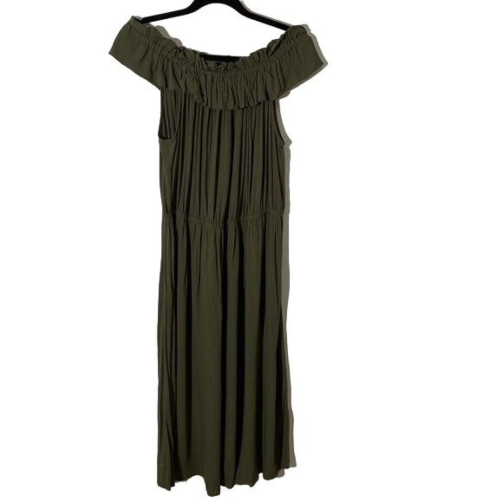 Who What Wear Olive Ruffle Midi Dress